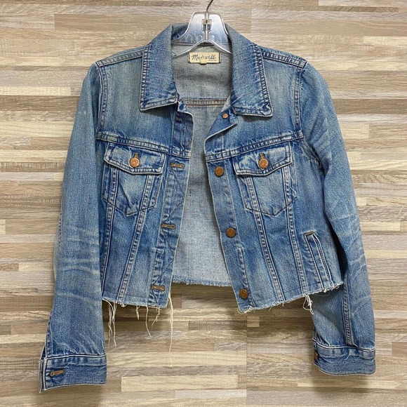 Madewell Women's Cutoff Blue Jean Denim Lightly Distressed Jacket Size Small